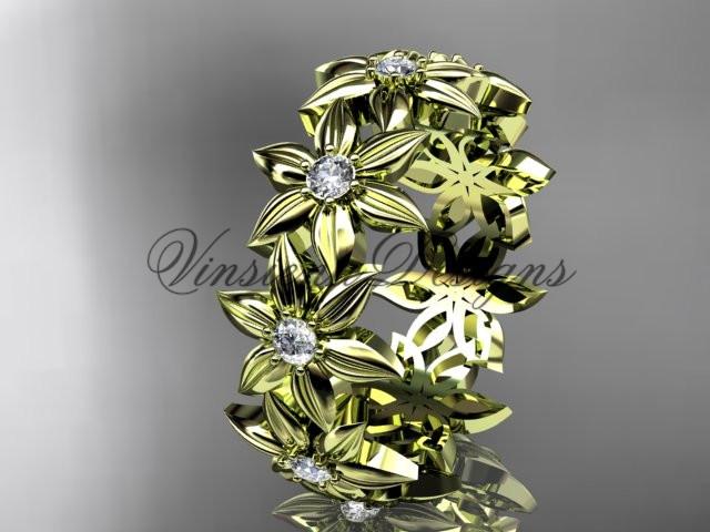 14kt yellow gold diamond floral engagement band, wedding band ADLR339B