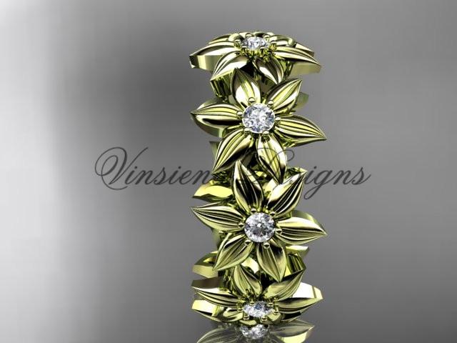 14kt yellow gold diamond floral engagement band, wedding band ADLR339B