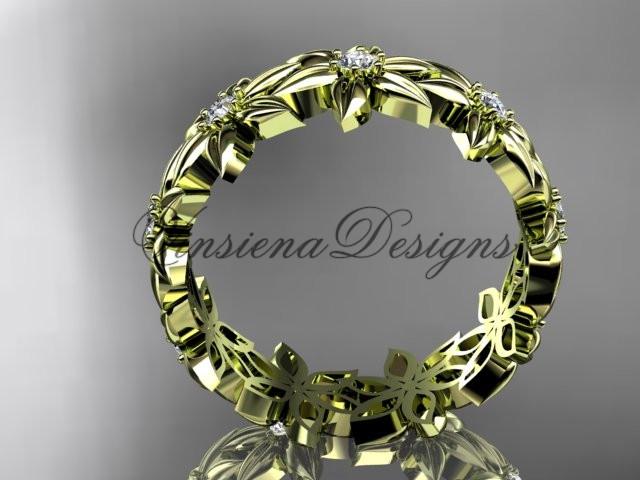14kt yellow gold diamond floral engagement band, wedding band ADLR339B