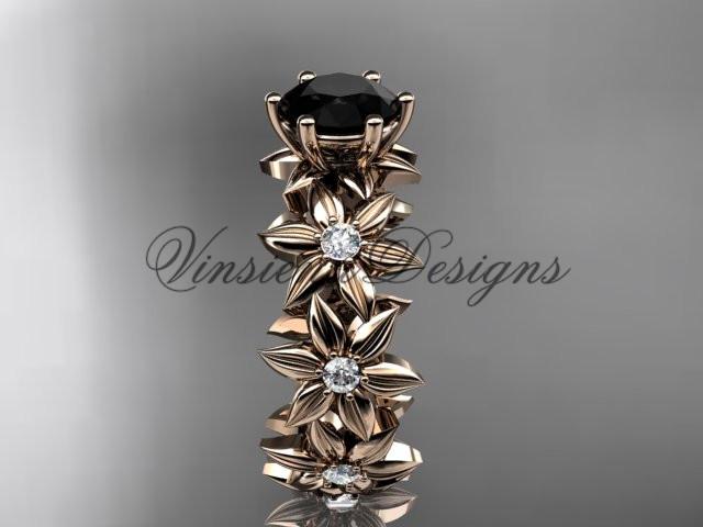 14k rose gold diamond floral engagement ring, Enhanced Black Diamond ADLR339