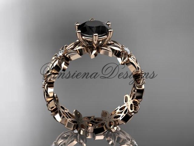 14k rose gold diamond floral engagement ring, Enhanced Black Diamond ADLR339
