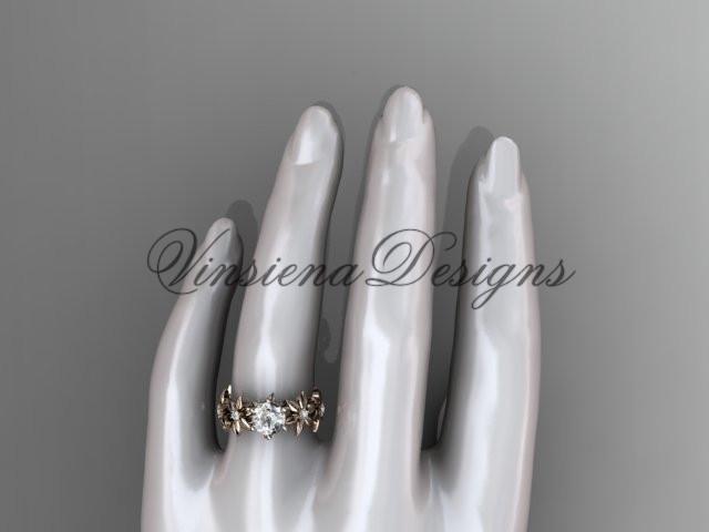 14k rose gold diamond floral engagement ring "Forever One" Moissanite ADLR339