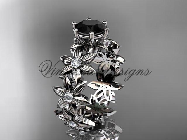 Platinum diamond floral engagement ring, Enhanced Black Diamond ADLR339