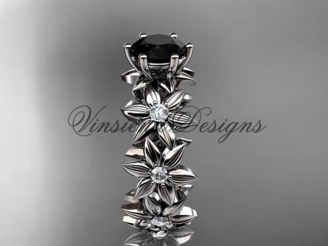 Platinum diamond floral engagement ring, Enhanced Black Diamond ADLR339