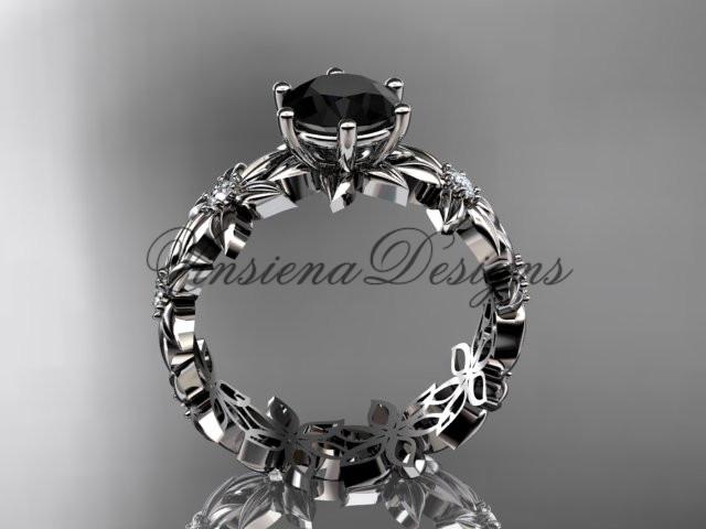 Platinum diamond floral engagement ring, Enhanced Black Diamond ADLR339