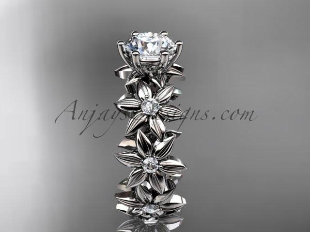 Unique platinum diamond floral engagement ring ADLR339 - AnjaysDesigns