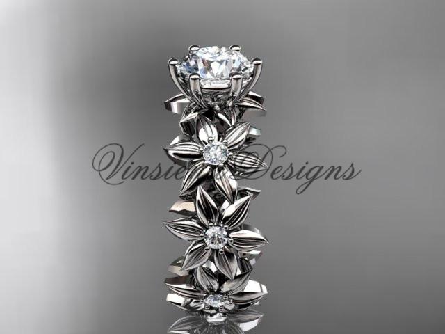 Unique platinum diamond floral engagement ring ADLR339P