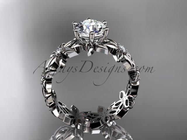 Unique 14k white gold diamond floral engagement ring with a "Forever One" Moissanite center stone ADLR339 - AnjaysDesigns