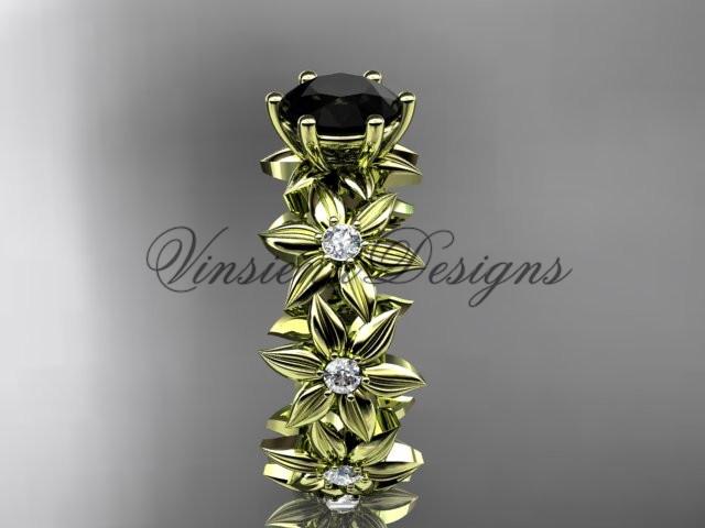 14k yellow gold diamond floral engagement ring, Enhanced Black Diamond ADLR339