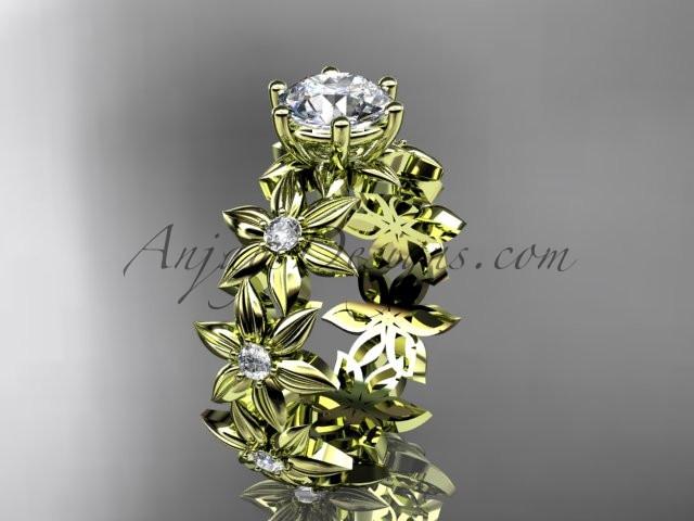 Unique 14k yellow gold diamond floral engagement ring ADLR339 - AnjaysDesigns