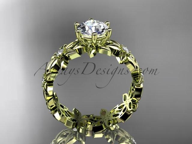 Unique 14k yellow gold diamond floral engagement ring ADLR339 - AnjaysDesigns