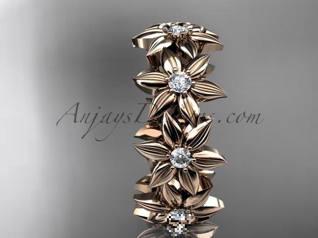 14kt rose gold diamond band and vine wedding band, floral engagement band, wedding band ADLR339B - AnjaysDesigns