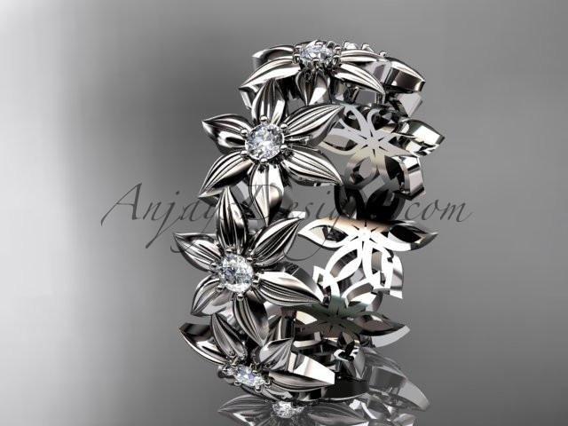14kt white gold diamond band and vine wedding band, floral engagement band, wedding band ADLR339B - AnjaysDesigns