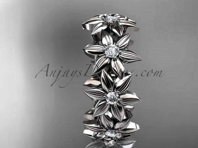 Platinum diamond band and vine wedding band, floral engagement band, wedding band ADLR339B - AnjaysDesigns