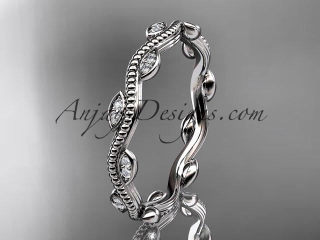 14kt white gold diamond leaf and vine engagement ring, wedding band ADLR33B - AnjaysDesigns