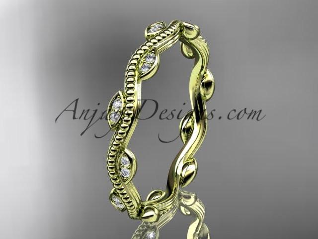 14k yellow gold diamond leaf and vine engagement ring, wedding band ADLR33B - AnjaysDesigns