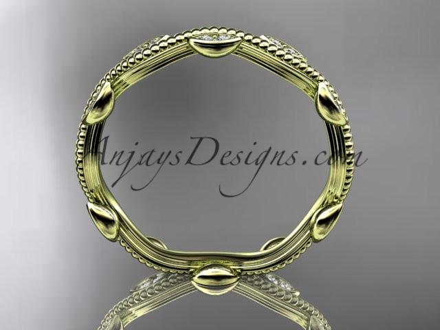 14k yellow gold diamond leaf and vine engagement ring, wedding band ADLR33B - AnjaysDesigns