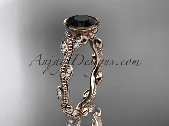 14k rose gold diamond leaf and vine wedding ring, engagement ring with Black Diamond center stone ADLR33 - AnjaysDesigns, Black Diamond Engagement Rings - Jewelry, Anjays Designs - AnjaysDesigns, AnjaysDesigns - AnjaysDesigns.co, 