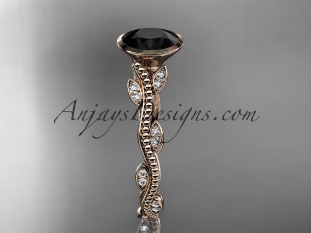 14k rose gold diamond leaf and vine wedding ring, engagement ring with Black Diamond center stone ADLR33 - AnjaysDesigns, Black Diamond Engagement Rings - Jewelry, Anjays Designs - AnjaysDesigns, AnjaysDesigns - AnjaysDesigns.co, 