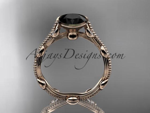 14k rose gold diamond leaf and vine wedding ring, engagement ring with Black Diamond center stone ADLR33 - AnjaysDesigns, Black Diamond Engagement Rings - Jewelry, Anjays Designs - AnjaysDesigns, AnjaysDesigns - AnjaysDesigns.co, 