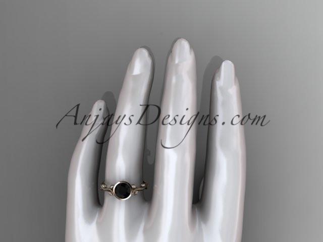 14k rose gold diamond leaf and vine wedding ring, engagement ring with Black Diamond center stone ADLR33 - AnjaysDesigns, Black Diamond Engagement Rings - Jewelry, Anjays Designs - AnjaysDesigns, AnjaysDesigns - AnjaysDesigns.co, 