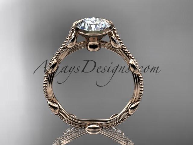 14k rose gold diamond leaf and vine wedding ring, engagement ring with "Forever One" Moissanite center stone ADLR33 - AnjaysDesigns, Moissanite Engagement Rings - Jewelry, Anjays Designs - AnjaysDesigns, AnjaysDesigns - AnjaysDesigns.co, 