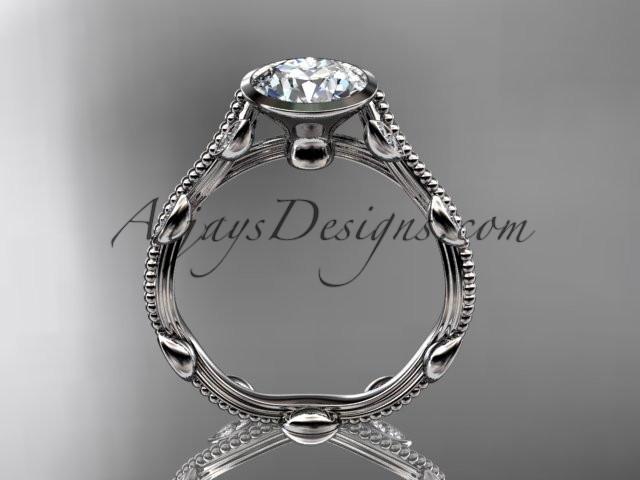 Platinum diamond leaf and vine wedding ring, engagement ring with "Forever One" Moissanite center stone ADLR33 - AnjaysDesigns
