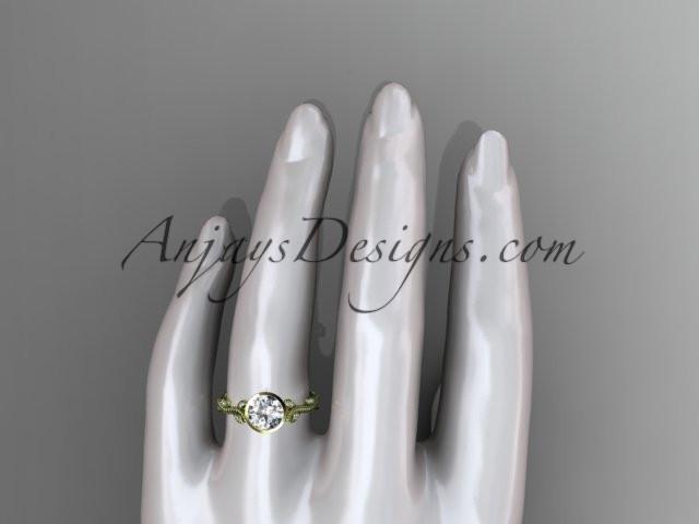 14k yellow gold diamond leaf and vine wedding ring, engagement ring with "Forever One" Moissanite center stone ADLR33 - AnjaysDesigns