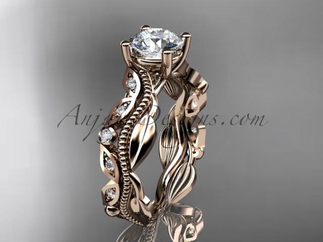 14kt rose gold diamond leaf and vine wedding ring, engagement ring, wedding band ADLR342 - AnjaysDesigns