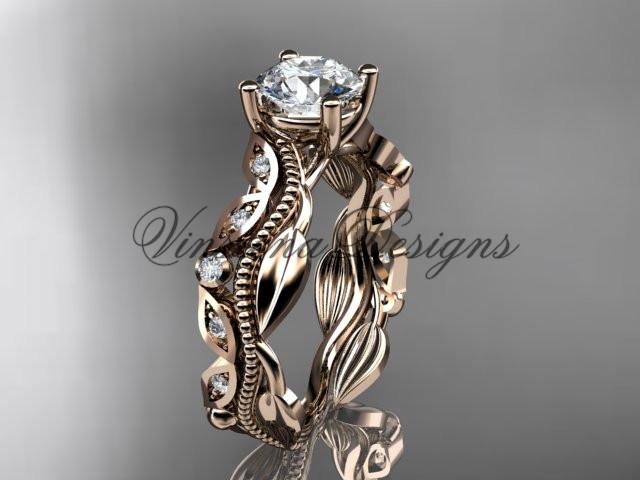 14kt rose gold diamond leaf and vine wedding ring, engagement ring ADLR342