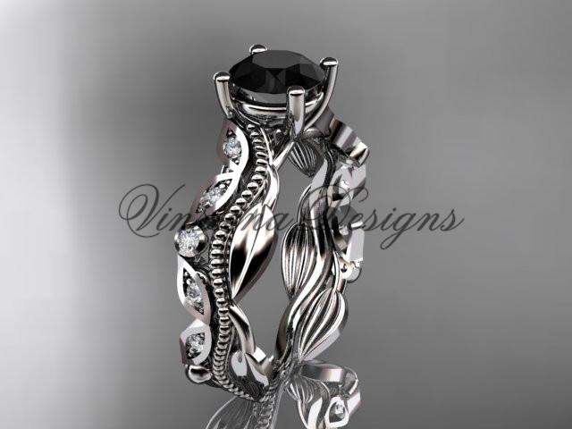 Platinum diamond leaf, vine engagement ring Enhanced Black Diamond ADLR342