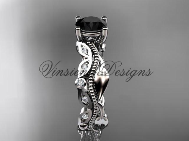 Platinum diamond leaf, vine engagement ring Enhanced Black Diamond ADLR342