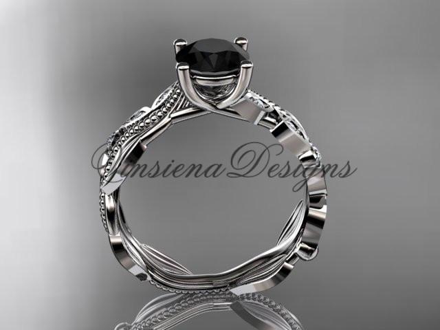 Platinum diamond leaf, vine engagement ring Enhanced Black Diamond ADLR342