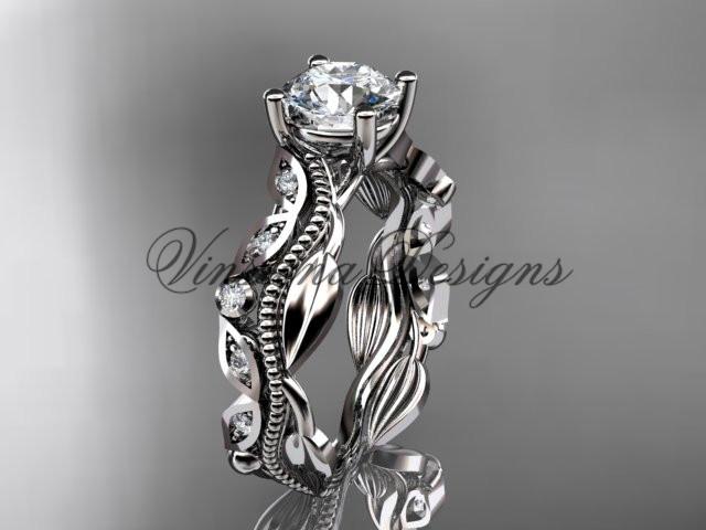 Platinum diamond leaf and vine, flower engagement ring  ADLR342