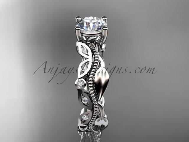 Platinum diamond leaf and vine wedding ring, engagement ring, wedding band ADLR342 - AnjaysDesigns