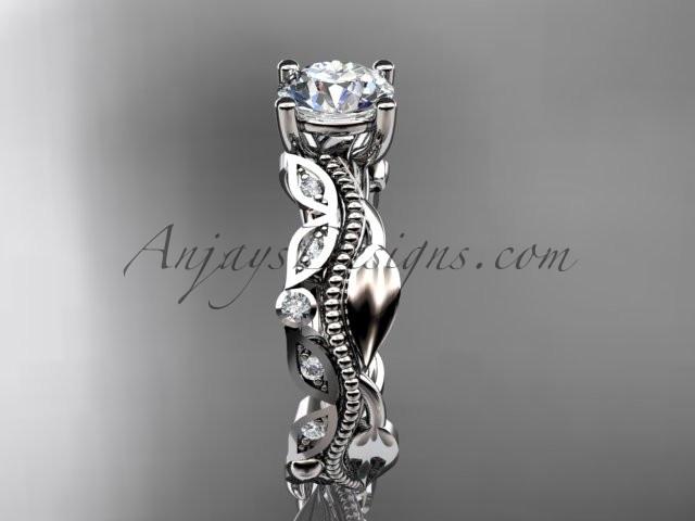 Platinum diamond leaf and vine wedding ring, engagement ring, wedding band with a "Forever One" Moissanite center stone ADLR342 - AnjaysDesigns