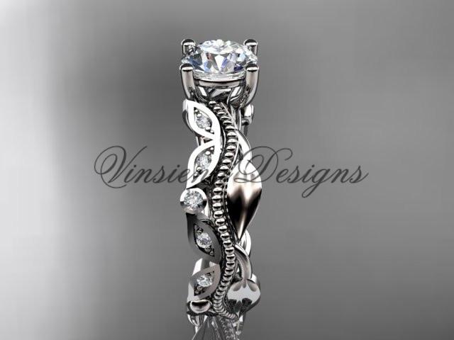 Platinum diamond leaf and vine, flower engagement ring  ADLR342