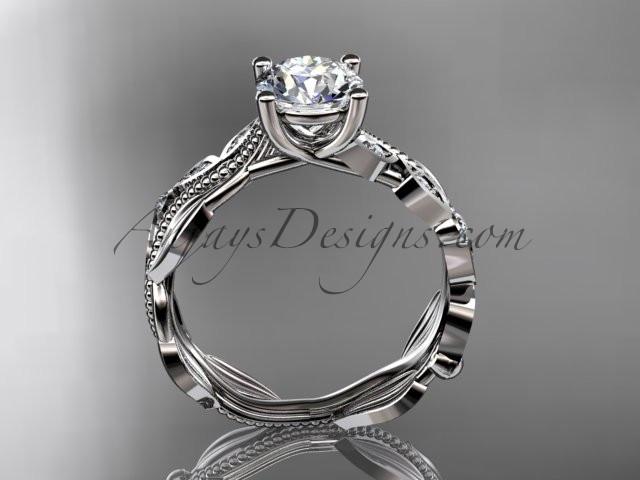 Platinum diamond leaf and vine wedding ring, engagement ring, wedding band with a "Forever One" Moissanite center stone ADLR342 - AnjaysDesigns