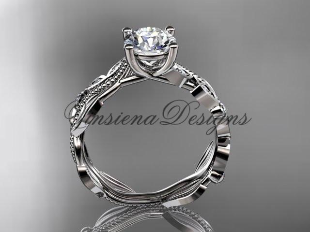 Platinum diamond leaf and vine, flower engagement ring  ADLR342