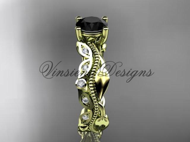 14k yellow gold diamond leaf engagement ring Enhanced Black Diamond ADLR342