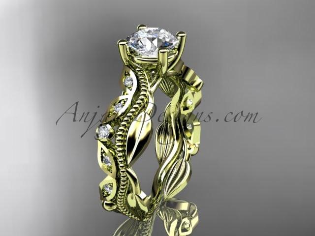 14kt yellow gold diamond leaf and vine wedding ring, engagement ring, wedding band ADLR342 - AnjaysDesigns