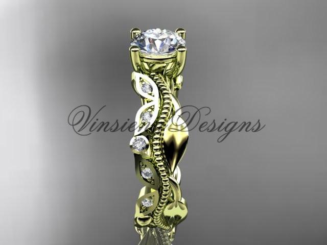 14kt yellow gold diamond leaf and vine engagement ring ADLR342