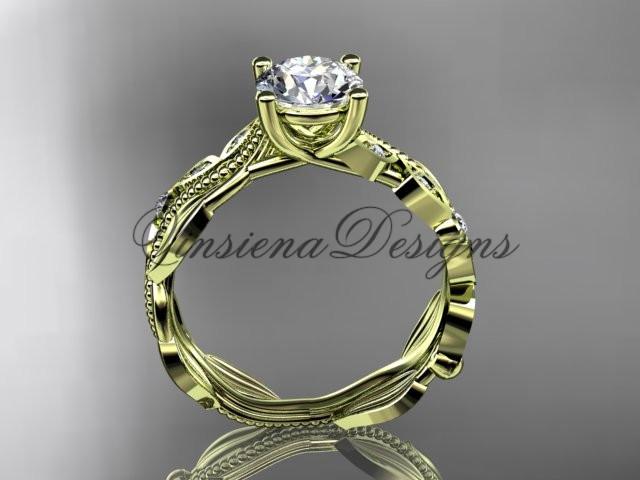 14kt yellow gold diamond leaf and vine engagement ring ADLR342