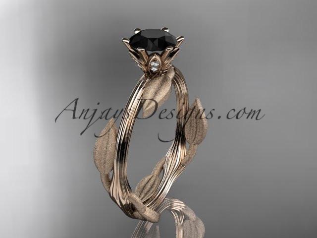 Unique 14k rose gold leaf and vine engagement ring, wedding ring with a Black Diamond center stone ADLR343 - AnjaysDesigns