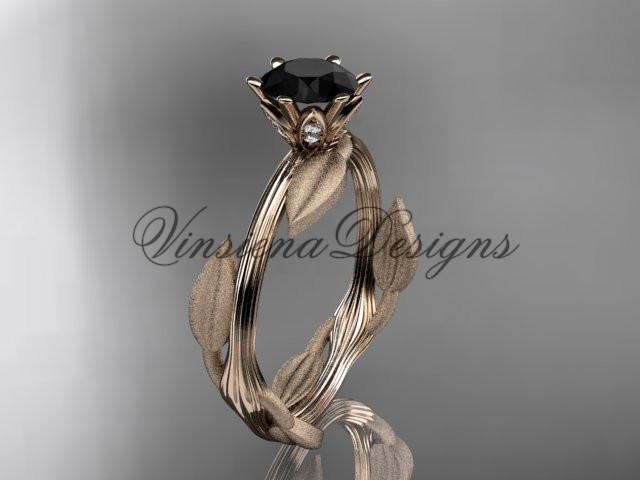 14kt rose gold leaf and vine engagement ring, Enhanced Black Diamond ADLR343