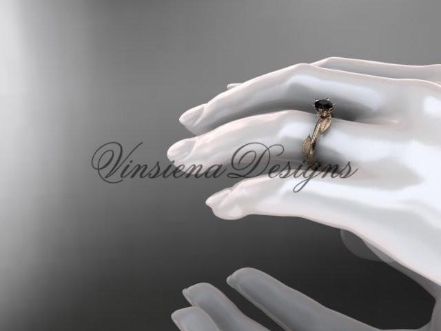 14kt rose gold leaf and vine engagement ring, Enhanced Black Diamond ADLR343