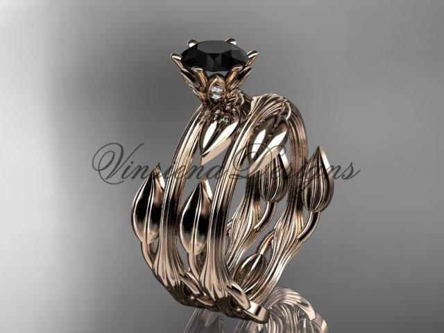 14kt rose gold wedding ring, engagement set, Enhanced Black Diamond ADLR343S