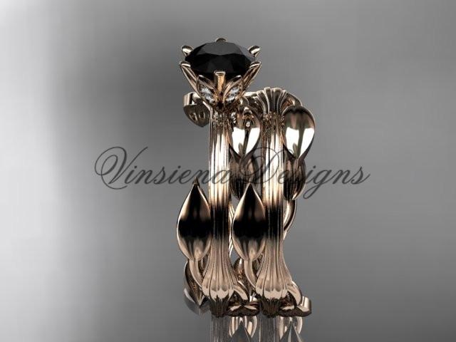 14kt rose gold wedding ring, engagement set, Enhanced Black Diamond ADLR343S