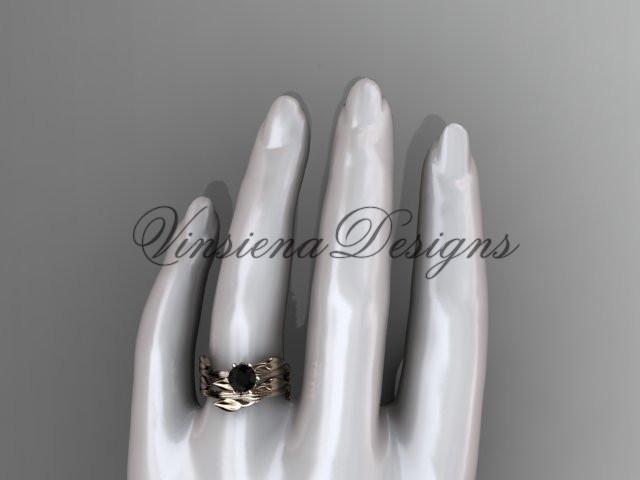 14kt rose gold wedding ring, engagement set, Enhanced Black Diamond ADLR343S