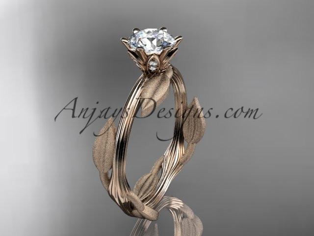 Unique 14k rose gold leaf and vine engagement ring, wedding ring with a "Forever One" Moissanite center stone ADLR343 - AnjaysDesigns